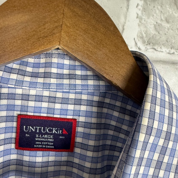 UNTUCKit Durif Wrinkle Free Blue Textured Plaid LS Button Up Shirt Mens XL - Picture 3 of 8